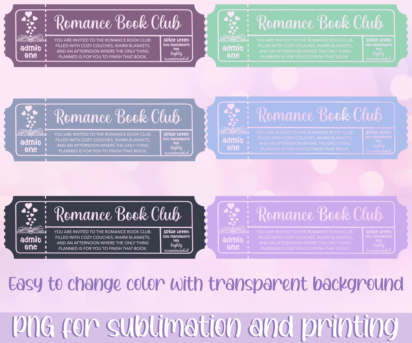 Romance Book Club Ticket Bookmark | PNG Digital Download |bookish ...