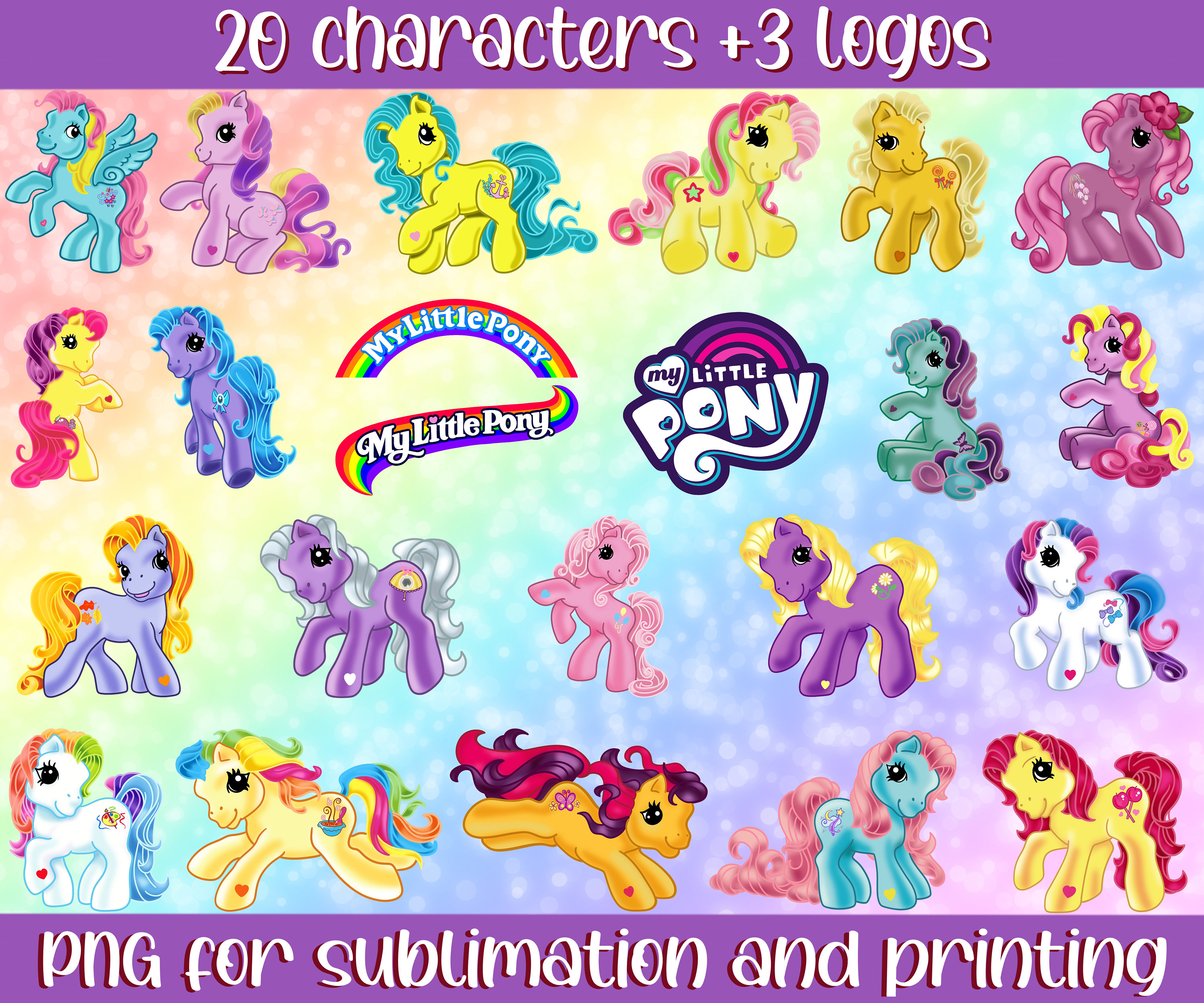 80s 90sMy Little Pony Inspired PNG Bundle | Rainbow | 90s Nostalgia | 80s Nostalgia | Stickers | 90s kid | Sublimation | Tumbler | Gift