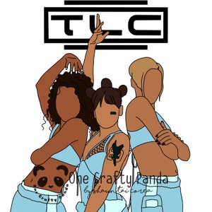 TLC 90s Minimalist Portrait PNG Design for Sublimation | Waterslide | Print then Cut | Black Music