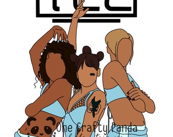 TLC 90s Minimalist Portrait PNG Design for Sublimation | Waterslide | Print then Cut | Black Music