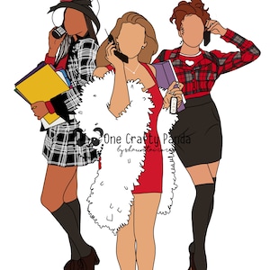 Clueless 90s Movie and TV Show Minimalist Portrait  Logo PNG Bundle for Sublimation | Waterslide | Print then Cut