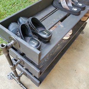 Handmade Reclaimed Wood Shoe Stand / Rack / Organizer with Pipe Stand Legs image 2