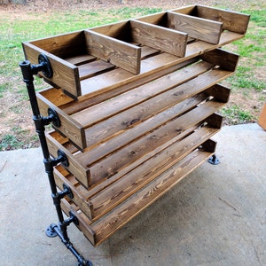 Handmade Reclaimed Cubbies Wood Shoe Stand / Rack / Organizer with Pipe Stand Legs