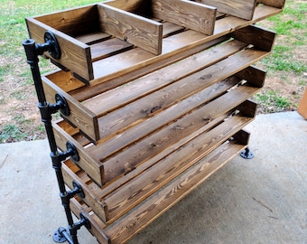 Handmade Reclaimed Cubbies Wood Shoe Stand / Rack / Organizer with Pipe Stand Legs