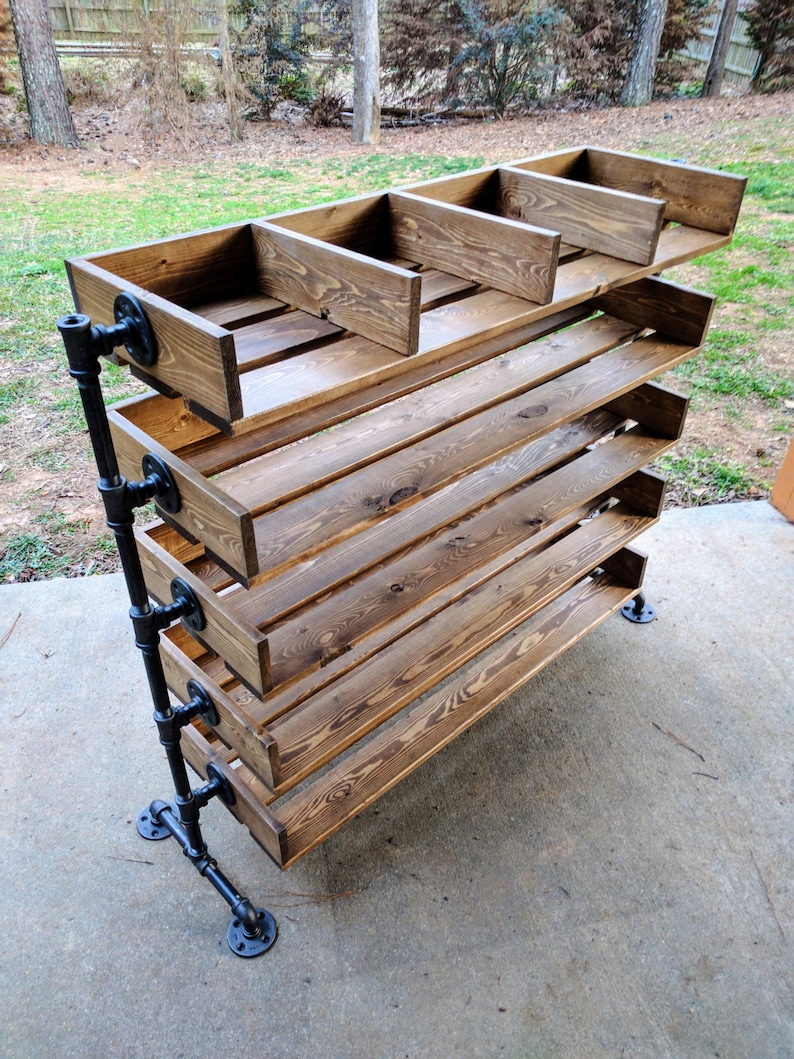 Handmade Reclaimed Cubbies Wood Shoe Stand / Rack / Organizer with Pipe Stand Legs image 1