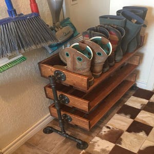 Handmade Reclaimed Wood Shoe Stand / Rack / Organizer with Pipe Stand Legs image 8