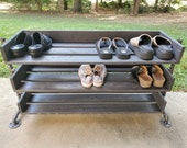 Handmade Reclaimed Wood Shoe Stand / Rack / Organizer with Pipe Stand Legs