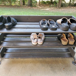 Handmade Reclaimed Wood Shoe Stand / Rack / Organizer with Pipe Stand Legs image 1