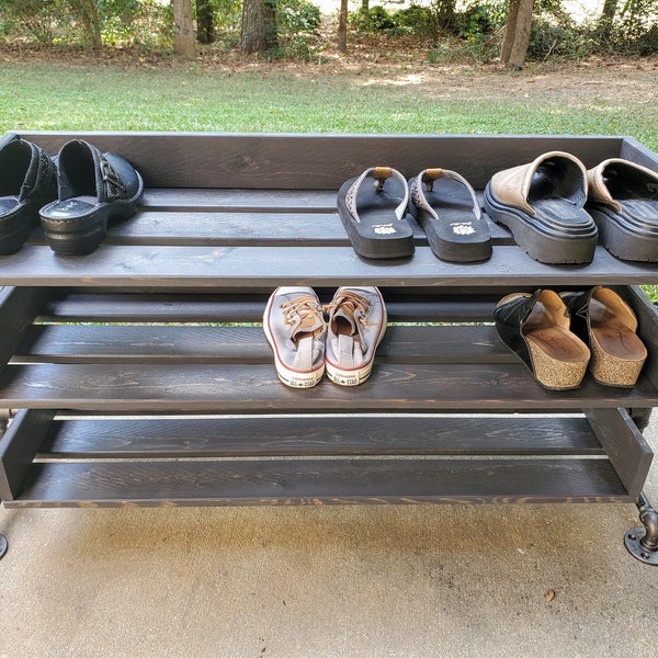 Handmade Reclaimed Wood Shoe Stand / Rack / Organizer with Pipe Stand Legs