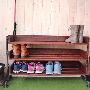 Handmade Reclaimed Wood Shoe Stand / Rack / Organizer with Pipe Stand Legs image 5