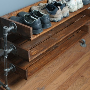 Handmade Reclaimed Cubbies Wood Shoe Stand / Rack / Organizer with Pipe Stand Legs image 8