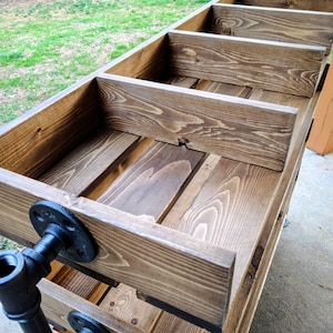 Handmade Reclaimed Cubbies Wood Shoe Stand / Rack / Organizer with Pipe Stand Legs Antique Oak