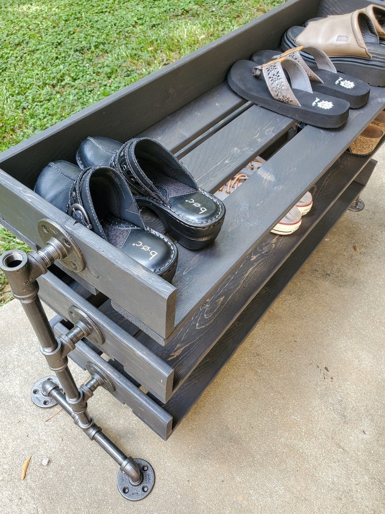 Handmade Reclaimed Wood Shoe Stand / Rack / Organizer with Pipe Stand Legs image 2