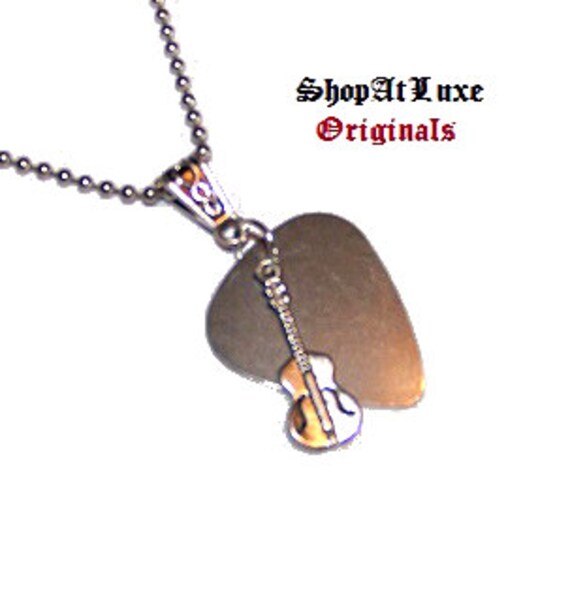 Steel Guitar Pick Necklace with Acoustic Guitar or Electric Etsy