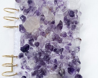 Large refillable journal amethyst and wildflowers