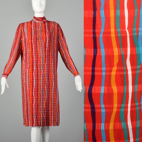 Medium Hanae Mori 1980s Colorful Shift Dress Vinta