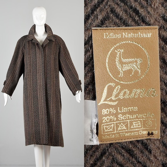 80s Llama Coat Vintage Coat Winter Coat Wide Strip