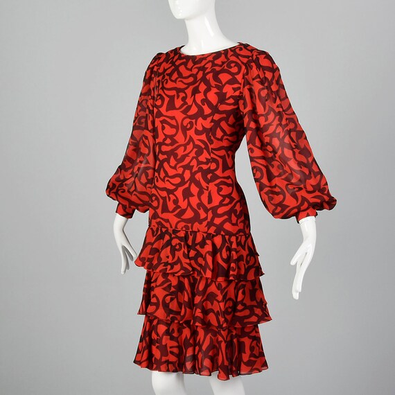 Small Michael Novarese Red and Black Silk Dress A… - image 3