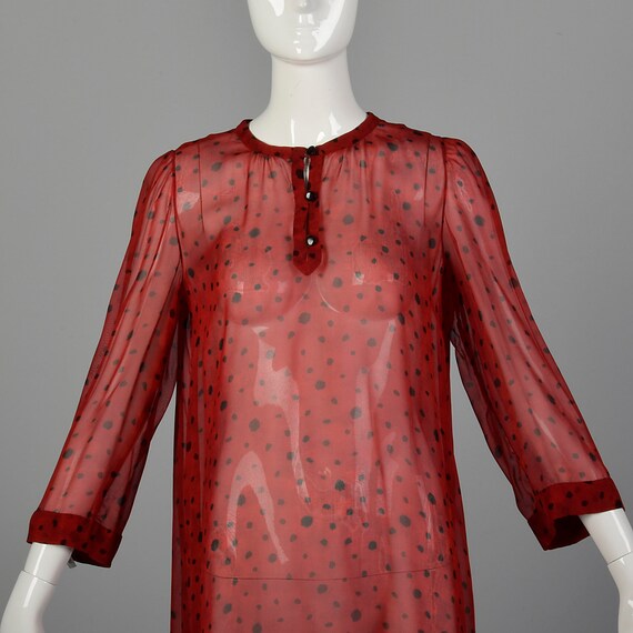 Medium 1980s Sheer Red Tunic Dress Abstract Print… - image 4