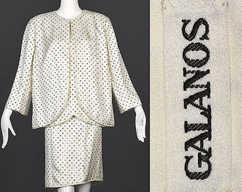 2XL Galanos Plus Size Silk Separates Saks Fifth Avenue Two Piece Set Silk Set Designer Galanos Outfit Ivory Silk Navy Blue Polkadot