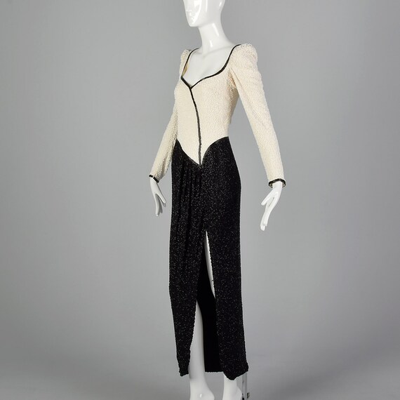 XS Lillie Rubin 1970s Black and White Beaded Gown… - image 2