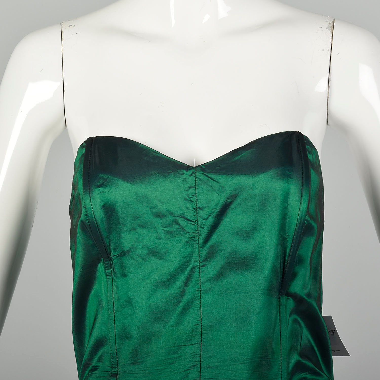 Small 1980s Dress Formal Green Taffeta Mermaid Strapless Evening Prom Gown main image 1