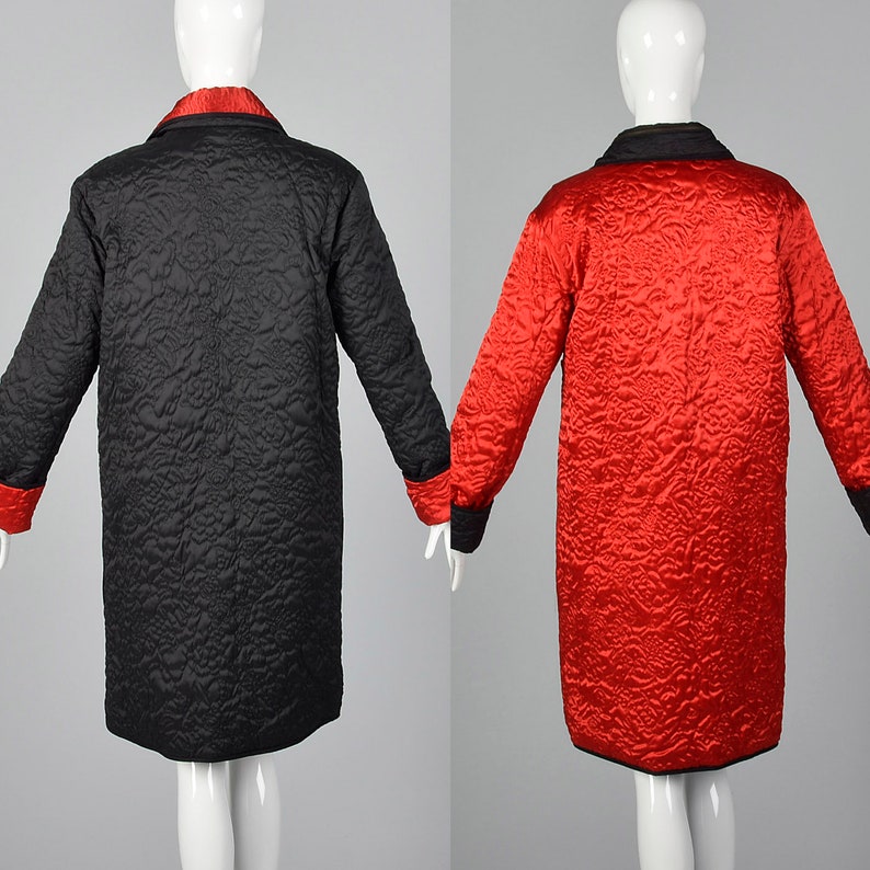 Medium 1980s Sonia Rykiel Reversible Quilted Coat Reversible Outerwear Floral Quilted Detail Red Black 80s Vintage image 2