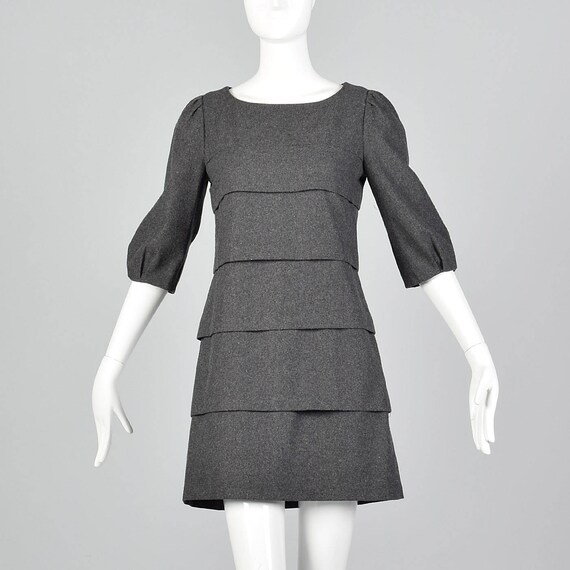 Miu Miu Layered Gray Wool Mini Dress - image 1