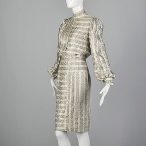 Small Galanos 1970s Striped Silk Dress Vintage Geometric Silk Dress 70s Textural Day Dress Vintage Galanos image 4