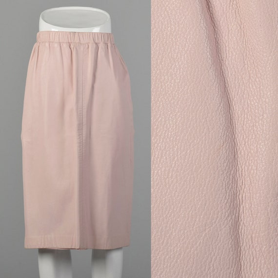 XS Pastel Pink Buttery Leather A-Line Skirt