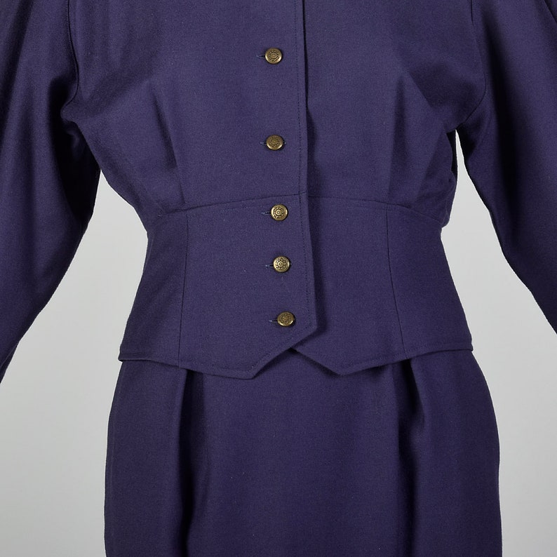 XS Guy Laroche Skirt Suit 1980s Plum Purple Wool Jacket Top Pencil Skirt Two Piece Set image 5