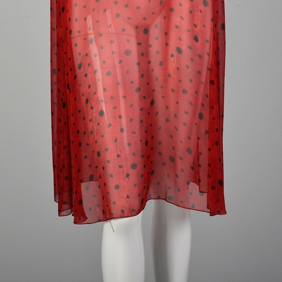 Medium 1980s Sheer Red Tunic Dress Abstract Print… - image 5
