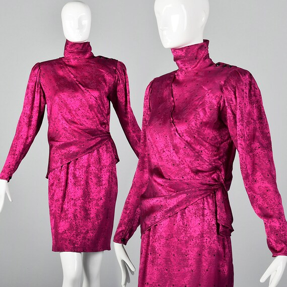 Large Emanuel Ungaro Hot Pink Skirt Set Asymmetric