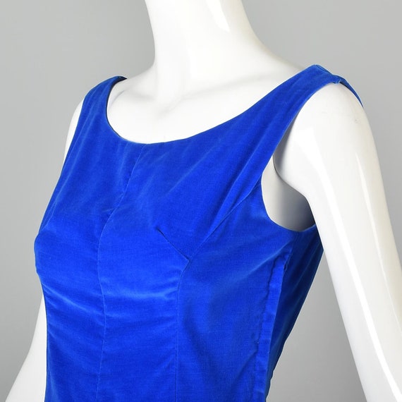 XS 1960s Blue Velvet Maxi Dress Simple Elegant Ma… - image 9