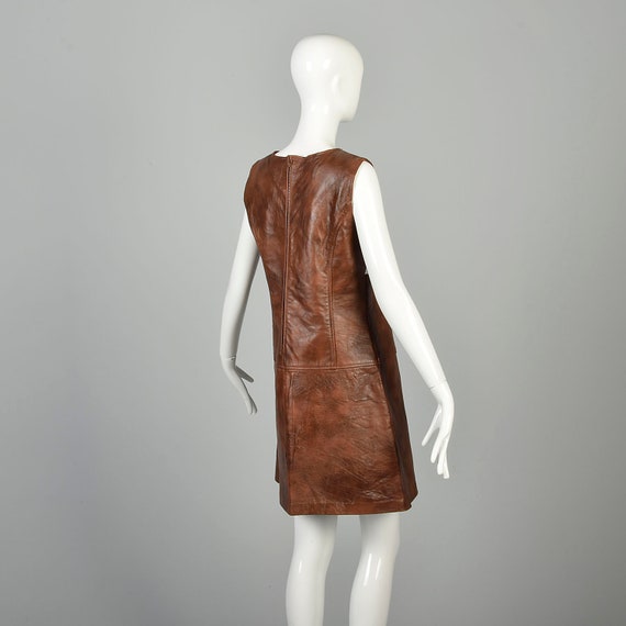 Medium 1960s Mini Dress Real Leather Drop Waist M… - image 4