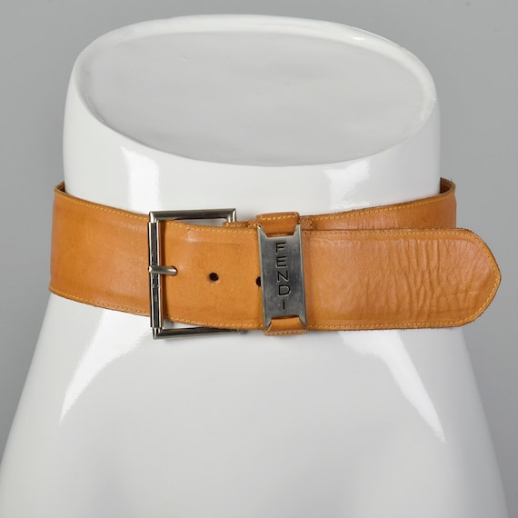 Small Fendi Wide Leather Belt Silver Buckle Brown