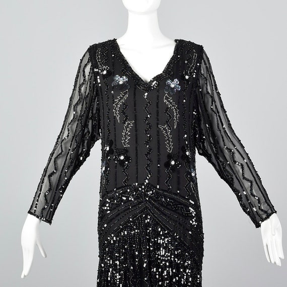 Small Oleg Cassini Dress Black Silk Beaded Dress … - image 4