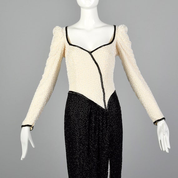 XS Lillie Rubin 1970s Black and White Beaded Gown… - image 4