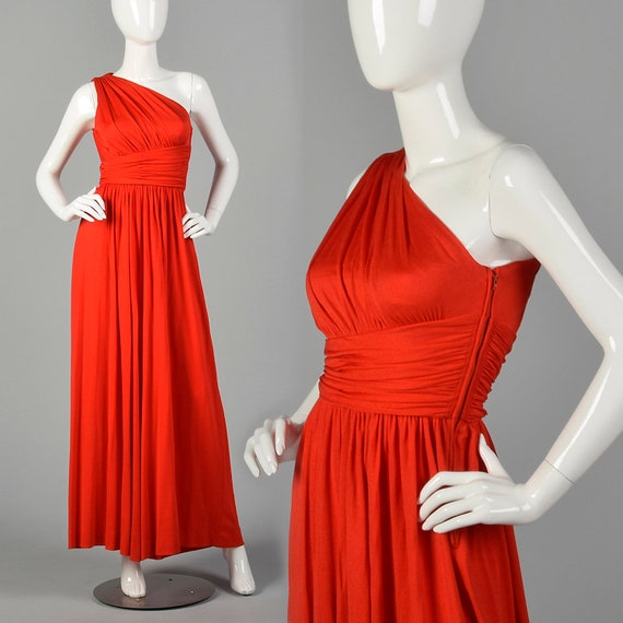 XS 1970s Palazzo Pant Jumpsuit One Shoulder Jumpsu