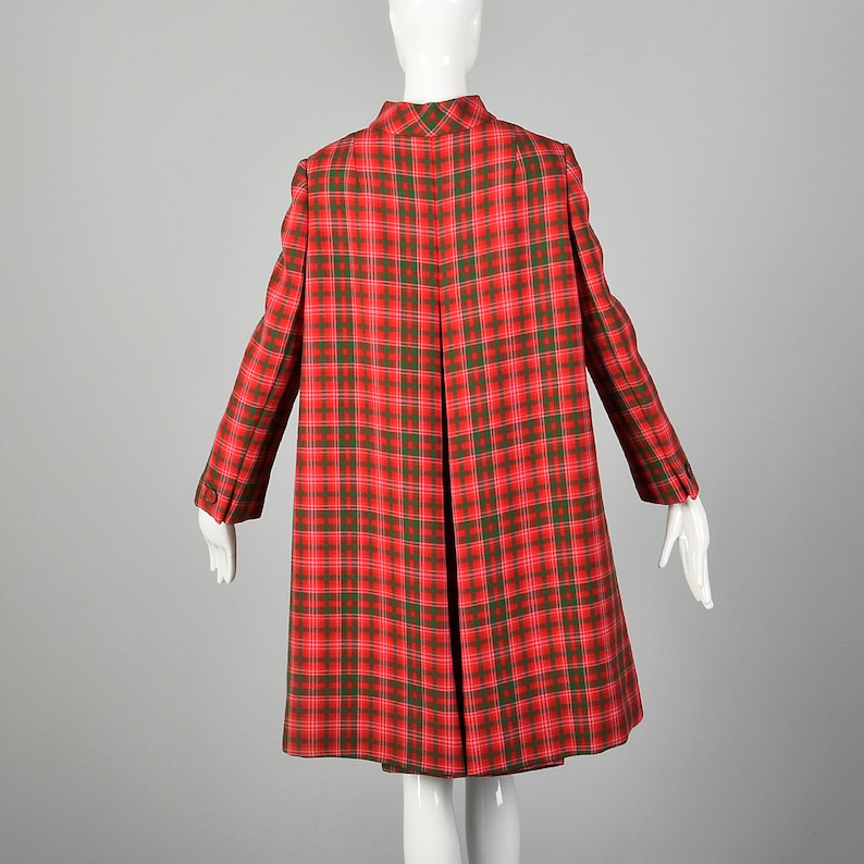 Medium Geoffrey Beene Red Plaid Coat 1960s Swing Coat Heavyweight Winter Jacket image 3