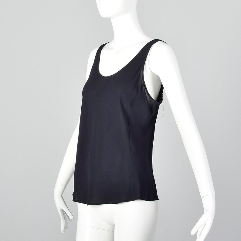 Large Giorgio Armani Sheer Silk Tank Top Lightweight Navy Sleeveless Vintage 1990s Shell Shirt image 3