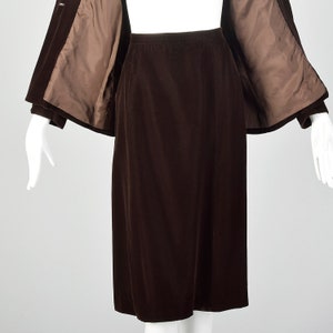Medium Pierre Balmain Skirt Suit 1970s Brown Velvet Matching Blazer Jacket Two Piece Set image 9