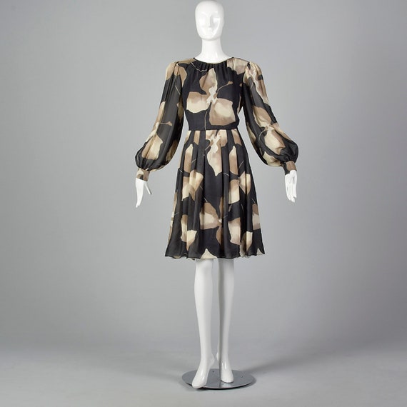 Medium Michael Novarese Abstract Tan Print Dress … - image 5