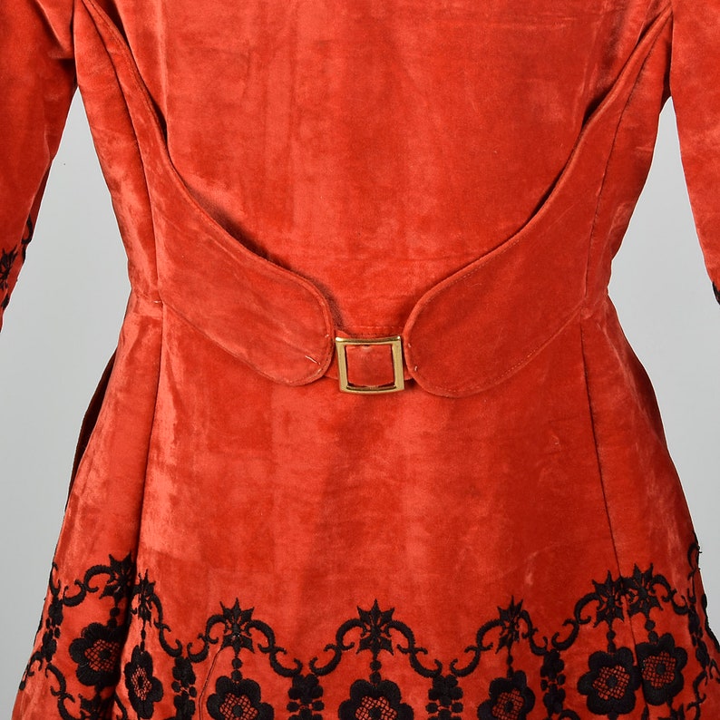 XXS 1970s Red Velveteen Princess Coat Vintage Velvet Coat Russian Style Jacket Embroidered Coat 1960s Coat