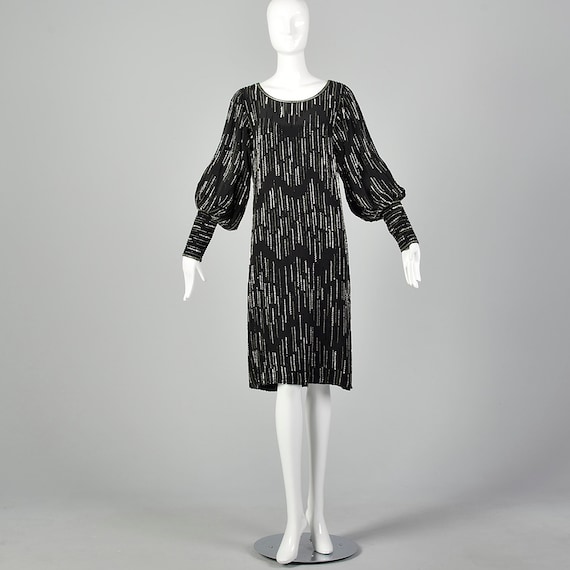 XS 1980s Argenti Black Beaded Dress Pullover Ball… - image 2