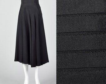 Medium Full Skirt with Pleated Waistband Black Drape Lightweight Side Zip Nice Sweep 1950s Vintage Skirt