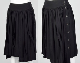 Small Asymmetric Pleated Skirt Decorative Pleating Button Sides 1990s Womens Vintage Skirt