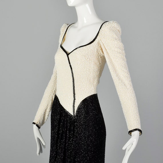 XS Lillie Rubin 1970s Black and White Beaded Gown… - image 5