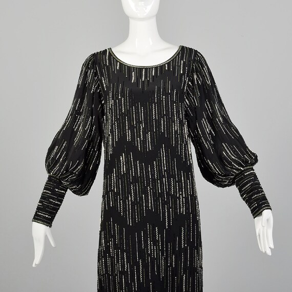 XS 1980s Argenti Black Beaded Dress Pullover Ball… - image 5