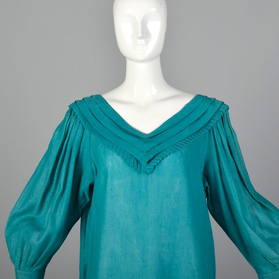 1980s Byblos Teal Tunic Dress Vintage Linen Dress… - image 6